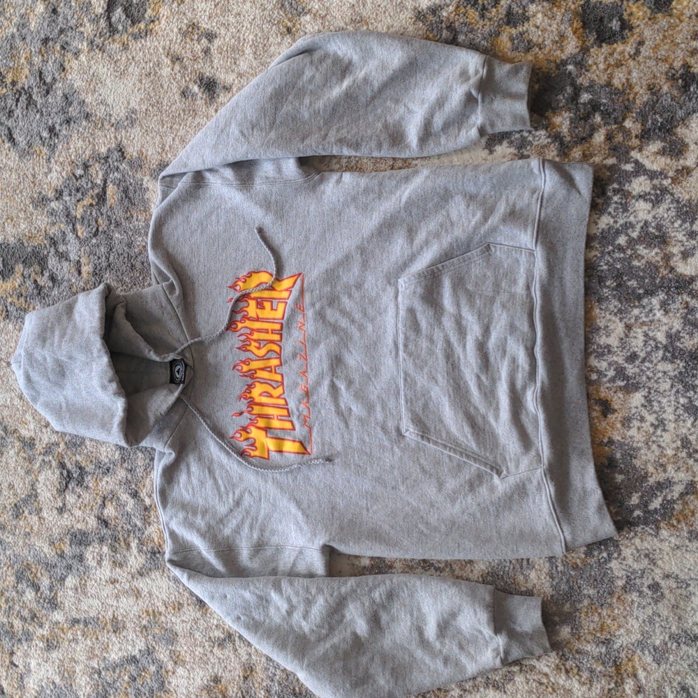 Gray Flame logo Thrasher Hoodie